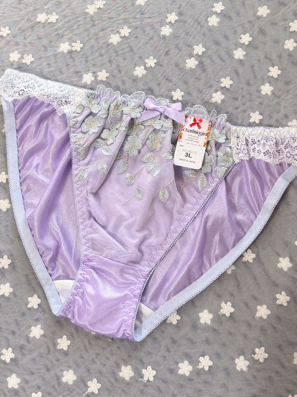 US-L/JP-3L Japanese Embroidery Ruffle String Bikini Glossy Tricot Nylon Panties